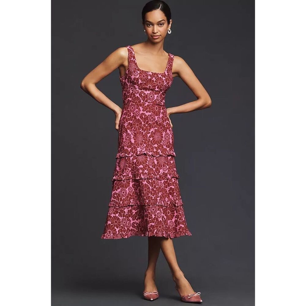 Anthropologie The Blythe Square-Neck Tiered Dress